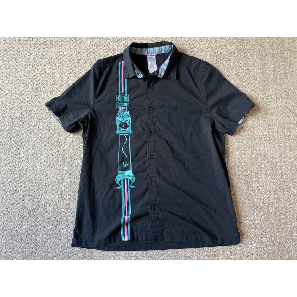 Disney‎ Shirt Adult M Black Blue The Haunted Mansion Button Up Mens Parks